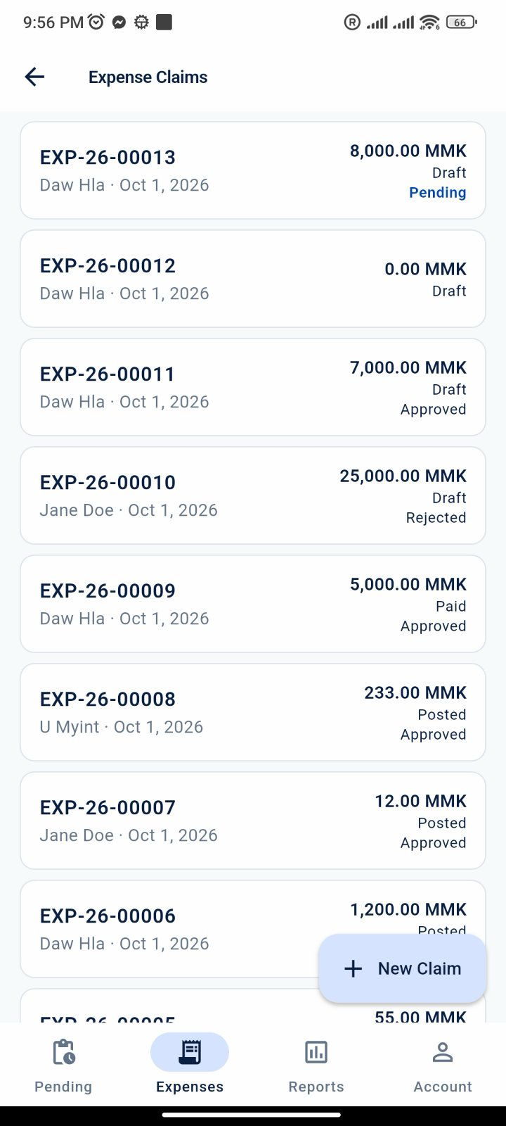 Expense claims on the IDEA House ERP mobile app